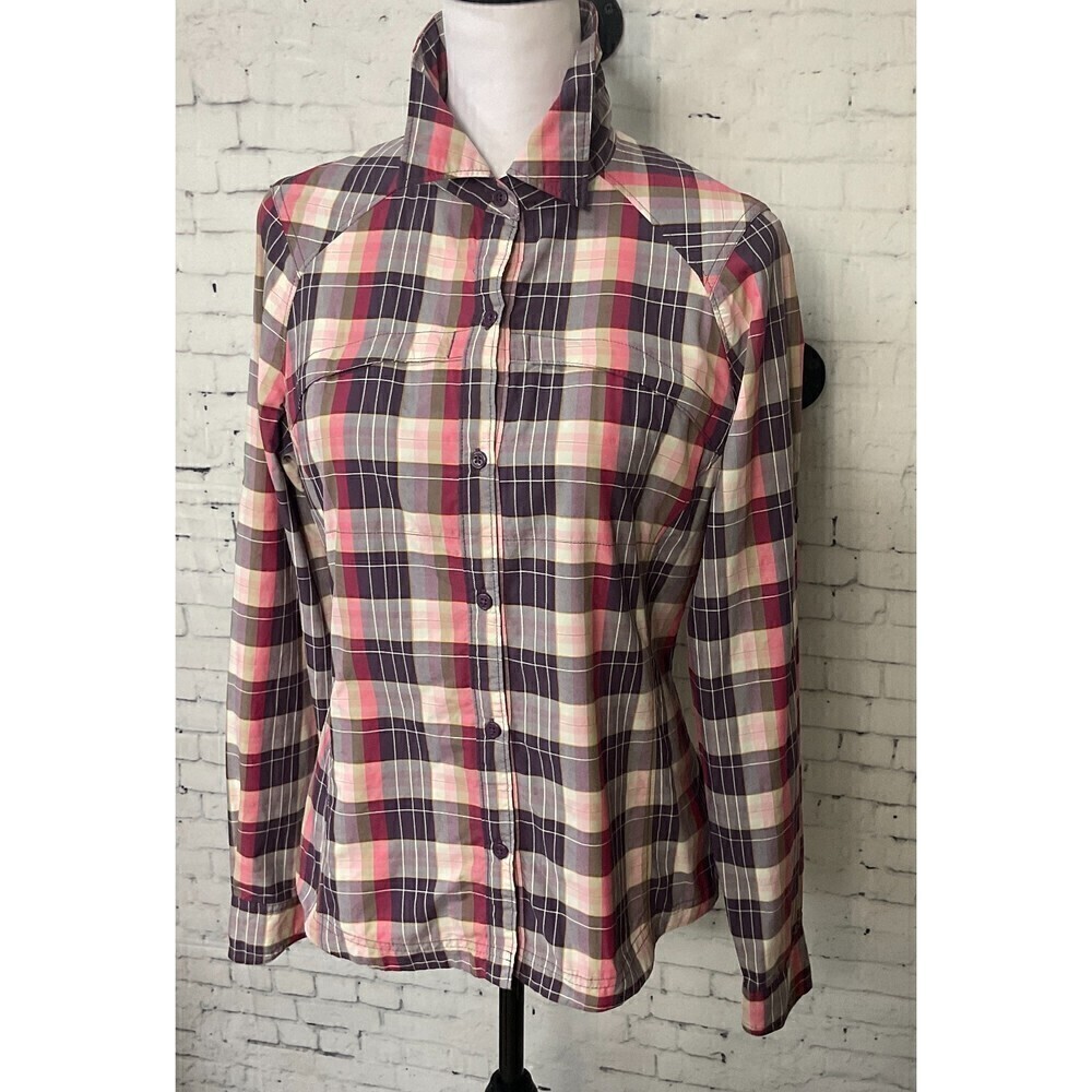 Columbia Shirt Women M Pink Purple Plaid Omni Shade Lightweight Long Sleeve H1 - Picture 3 of 12